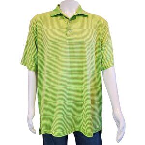 PETER MILLAR Striped Polo Shirt Mens Summer Comfort in Green & Yellow